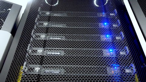 Servers close up. Modern datacenter. Cloud computing. Datacenter with flashing lights. Big Data