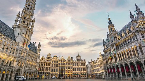 Brussels city skyline timelapse at Grand Place, Brussels, Belgium 4K Time lapse