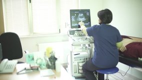 Doctor taking a sonogram Ultrasound  of patient  in the hospital, room