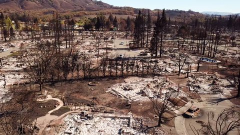 SANTA ROSA, CA - CIRCA 2010s - Shocking aerial of devastation from the 2017 Santa Rosa Tubbs fire disaster which destroyed whole neighborhoods.