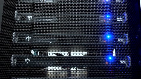 Servers close up. Modern datacenter. Cloud computing. Datacenter with flashing lights. Big Data