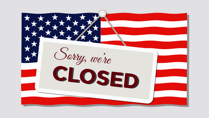 Government Shutdown, We are Closed Sign in Front of American Flag, Looping Graphic Royalty-Free Stock Footage #1006613575