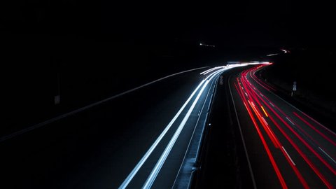 Time lapse on German highway at night - high-angle view