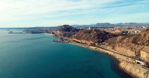 Spain  coastline Altea , Alicante a town in the community of Valencia and the province of costa blanca Alicante Spain Europe , aerial 4k cinematic