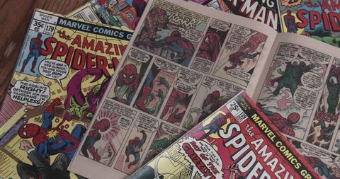 Bettendorf, Iowa - January 15, 2018, Comic Books - Amazing Spider Man - Panning Shot
