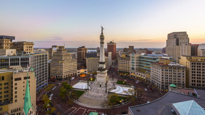 Indianapolis, Indiana, USA skyline over Monument Circle.