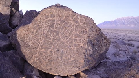 CIRCA 2010s - Dolly shot time lapse at night of a sacred Owens Valley Paiute petroglyph site in the Eastern Sierras, California