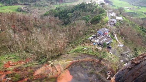 CIRCA 2010s - Aerials over the destruction of Hurricane Maria in Puerto Rico.