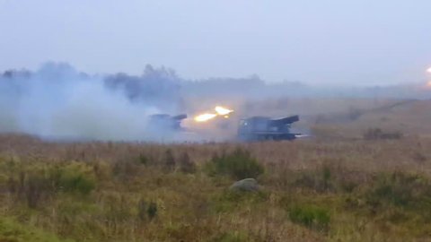 CIRCA 2010s - NATO live fire tank Exercise of the Croatian Volcano Battery with the Battle Group Poland on November 29, 2017.
