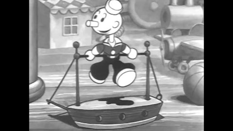 CIRCA - 1933 - The wooden toys celebrate Betty Boop\xD5s arrival at their shop and make her queen, although a Gorilla toy is grumpy.