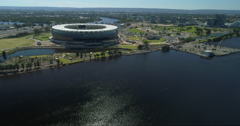 Aerial view of the Swan River and Perth Stadium in East Perth