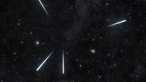 An example of a rare meteor storm, where hundreds of meteors, or shooting stars, appear per minute.  
Available in 4K UHD
