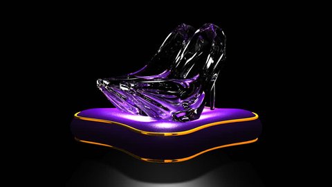 Shining Glass Slippers On Black Background.
Loopable 3D render Animation.