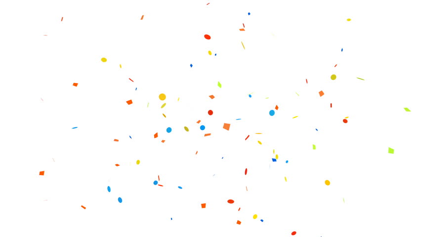 Animation of colorful confetti falling on white background with alpha