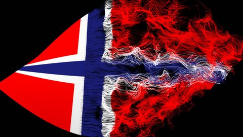 The Norway flag emerging from yarn. Animated moving. Alpha channel included