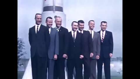 CIRCA 1959 - A team of seven engineer test pilots are selected for Project Mercury, the Mercury Seven, and begin training at Langley Field, Virginia.