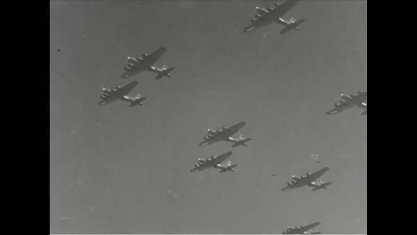 CIRCA 1943 - The US Army Air Force bombs a Japanese base.