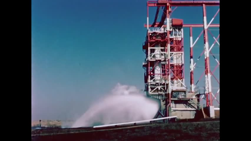 CIRCA 1960 - A Thor missile is subjected to endurance tests on a launch pad.
