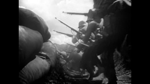 CIRCA 1963 - American soldiers battle in WWI while a narrator describes specific acts of bravery taken by some.