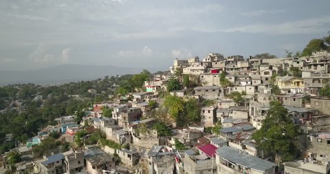 Aerial drone view of colored houses in Port au Prince, Haiti