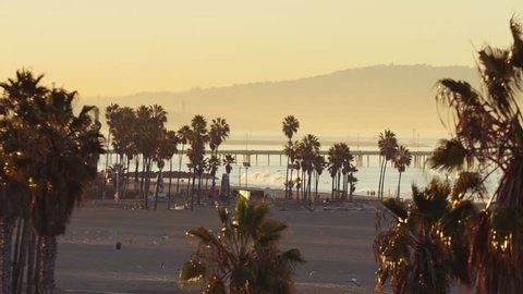 Venice Beach Skate Park & Pier at Sunrise, Aerial Shot, Los Angeles California