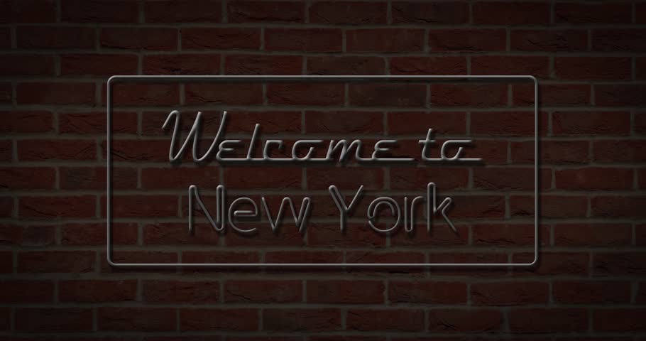 Neon text sign of Welcome to New York in brick background