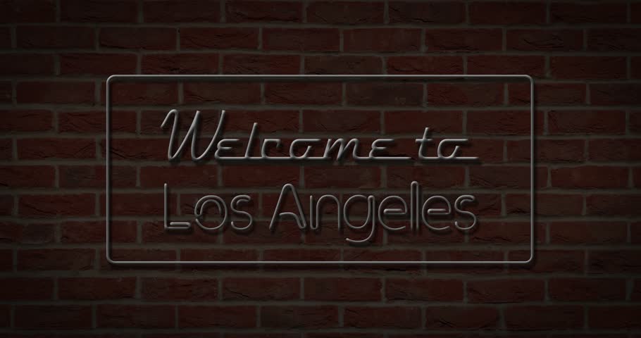 Neon text sign of Welcome to Los Angeles in brick background