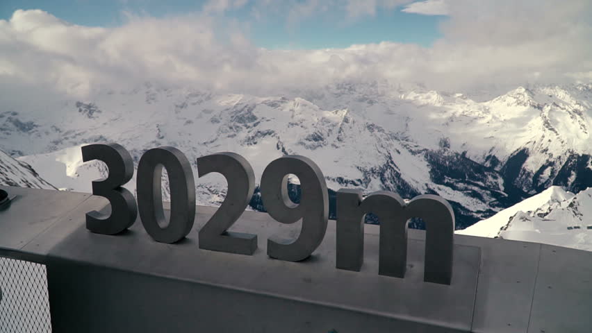 The Kitzsteinhorn Glacier in the European Alps. Austria. Numeral 3029 installed on the viewing platform at the top of the mountain.