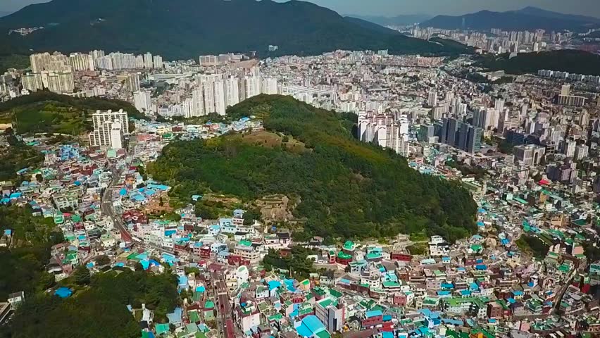 Aerial view of Gamcheon Culture Village in Busan, South Korea.