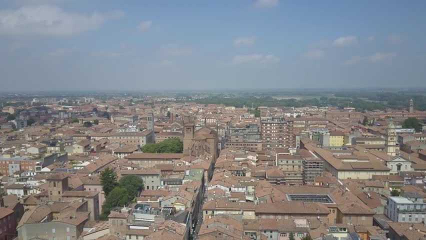 Aerial video shooting with drone on Piacenza, famous and ancient Emilia Romagna city, founded near the Po river in northern Italy