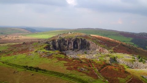 Aerial shot of Bodmin Moor, rocky moors in the countryside