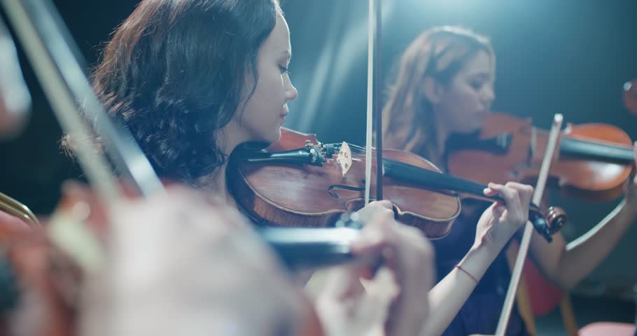 Symphony orchestra performance, close-up of stringed instruments at work | Shutterstock HD Video #1006776520
