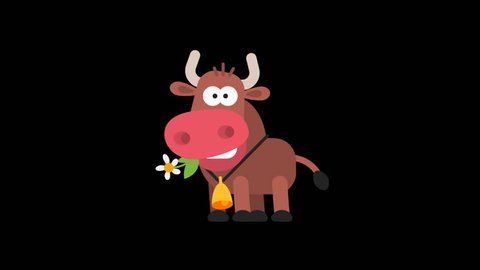 Ox Funny Animal Character Chinese Horoscope. Motion graphics. Transparent background.