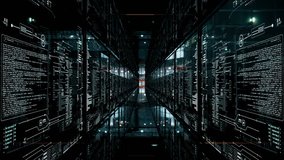 Glass digital tunnel original.Seamlessly looping corridor with HUD servers in data center.Good for Broadcast technology and computers news report.As opener or screensaver in TV show.Type 4  - Powered by Shutterstock - Get 15% off with code: PIKWIZARD15