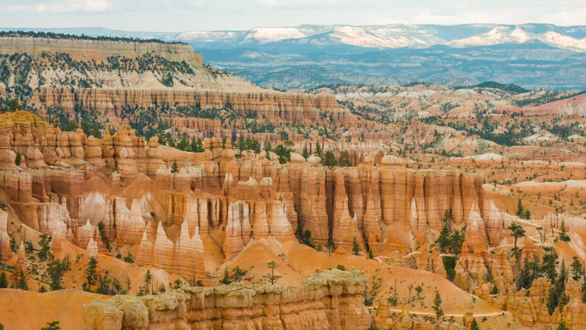 Spectacular view at the cliffs and cloud sky. Amazing mountain landscape. Breathtaking view of the canyon. Bryce Canyon National Park. Utah. USA. 4K, 3840*2160, high bit rate, UHD
