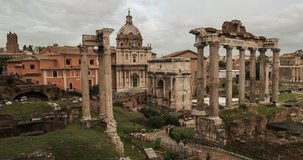 ROME, ITALY – OCTOBER 2015 : Timelapse of Roman Forum during sunset with light changhing