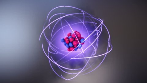 3D Model of Atom. Protons and Neutrons in Atomic Nucleus and Orbiting Electrons. Nuclear Physics Concept.