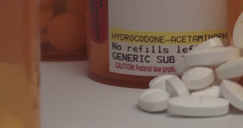 January 26, 2018, Davenport, Iowa, Hydrocodone Pills And Prescription Bottles - Pan