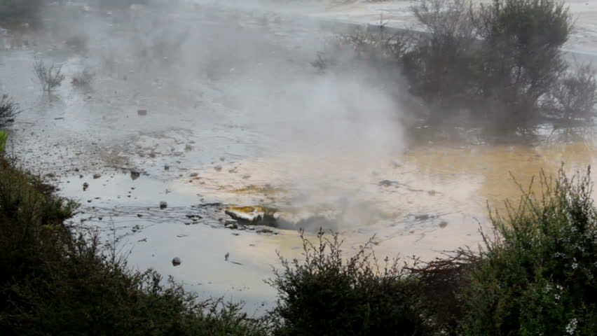 Geothermal Terrace and steam rising

