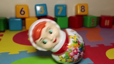 Russian national toy Roly-poly toy. Children's room.
