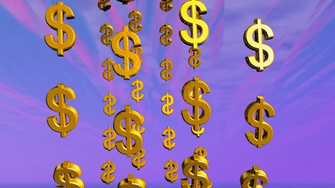 3D rendering of vertical circular rotation of dollar gold symbols on abstract animated background