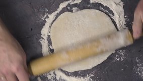 Preparation of a thin dough for pizza. Video