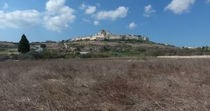 MALTA – AUGUST 2016 : Aerial shot of Mdina castle on a sunny day with amazing landscape and cityscape in view