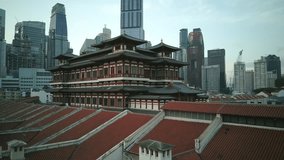 Singapore - Apr 15 2017: The Buddha Tooth Relic Temple is a Buddhist temple located in the Chinatown district of Singapore. Approaching video.