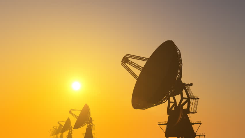 Silhouette of radio telescope array against sunset looping CG animation | Shutterstock HD Video #1006835104