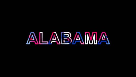 State Name ALABAMA from letters of different colors appears behind small squares. Then disappears. Alpha channel Premultiplied - Matted with color white