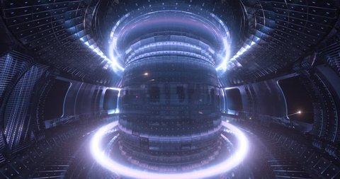 Fusion reactor working.Plasma. . Reaction chamber. Fusion power. Seamless loop 4k High quality realistic animation 