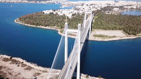 Aerial drone bird's eye view video of iconic  Suspension Bridge
