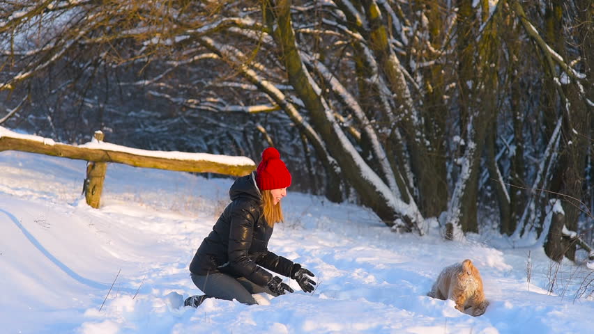Man running to the woman and cocker spaniel dog