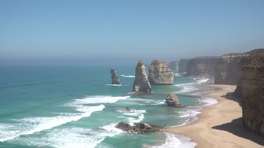 Beautiful coast along Great Ocean Road, Victoria, Australia. Natural landscape view, some famous including Twelve Apostles, Loch Ard, Razorback, arch, London Bridge, Grotto. 4k